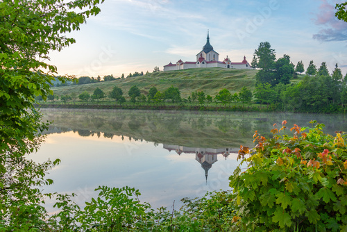 Bild auf Leinwand Sunrise view of Pilgrimage Church of St. John of Nepomuk on Zele