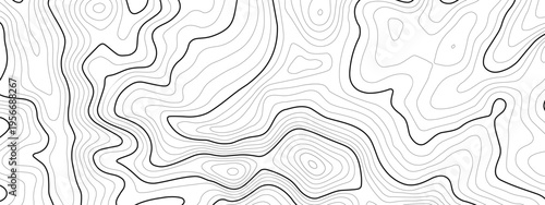 Contour map backdrop line art for area hologram and topo geography background. White topography with marine logo or mountain tech through geographic design. Dark territory and geometric element.