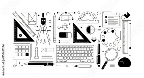 Collection of drafting technical tools.