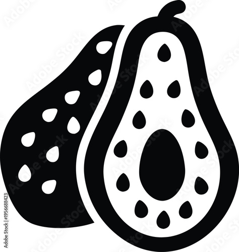 an avocado with pit and dimpled skin silhouette vector illustration on transparent background