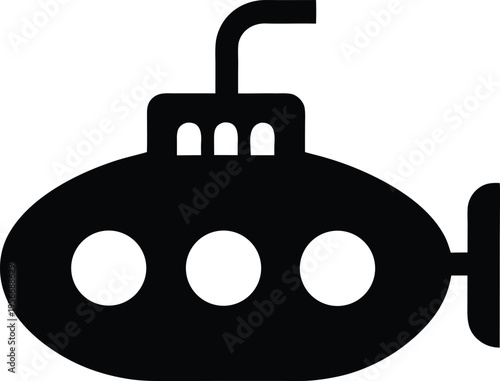 a submarine with conning tower and porthole silhouette vector illustration on transparent background
