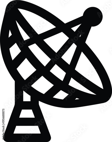 a satellite dish with parabolic curve and feed silhouette vector illustration on transparent background