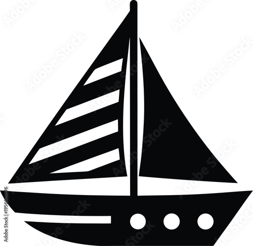 a sailboat with triangular sail and hull silhouette vector illustration on transparent background