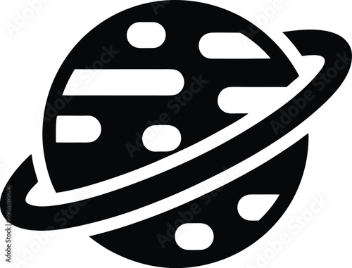 a planet with ring saturn style side view silhouette vector illustration on transparent background