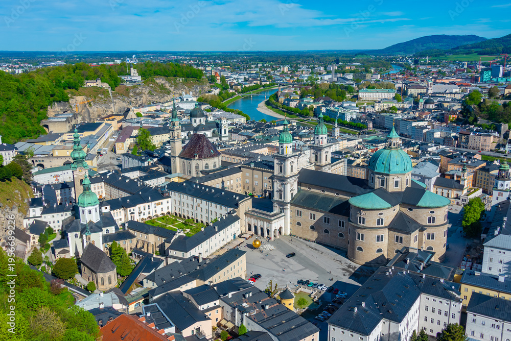 Fototapeta premium Panorama view of Salzburg from Hohensalzburg fortress, Austria