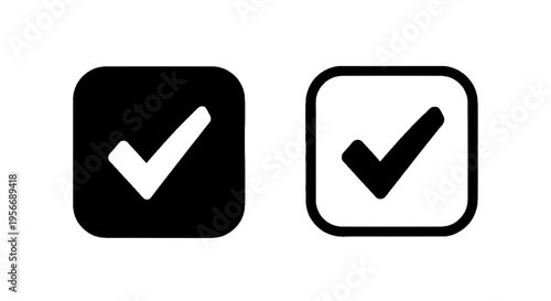Vector illustration of check mark icons in black and white square boxes