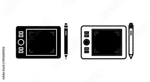 Vector illustration of graphic tablet with stylus pen icon set, digital drawing pad vector illustration