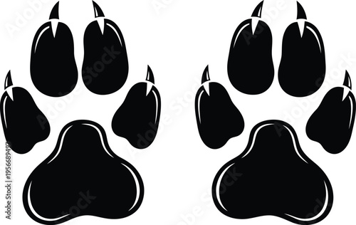 A pair of black animal paw prints featuring sharp claws isolated on a plain white background design Vector