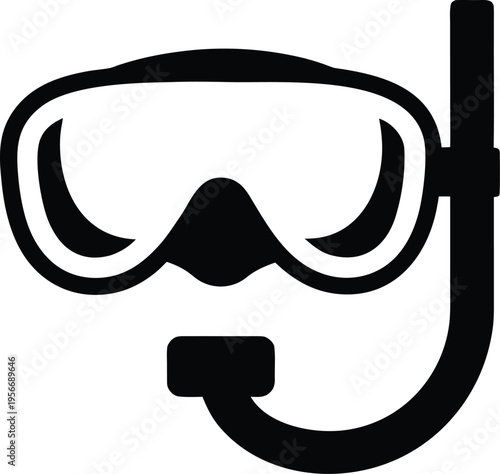 a diving mask with single lens and strap silhouette vector illustration on transparent background