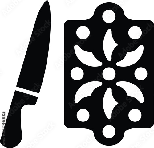 a chopping board with knife groove mark silhouette vector illustration on transparent background