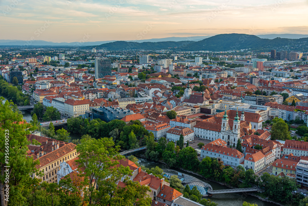 Fototapeta premium Aerial view of Austrian town Graz