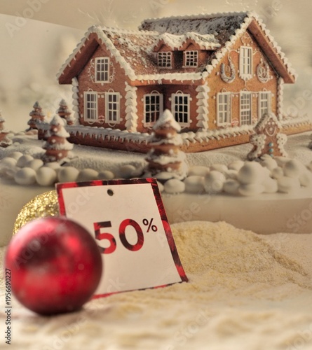 Pancarte 50%  sur un séjour à la neige