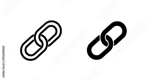 Vector illustration of two chain link icons, outline and solid style