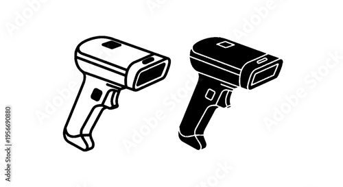 Vector illustration of barcode scanner icon set, handheld laser reader for retail and inventory