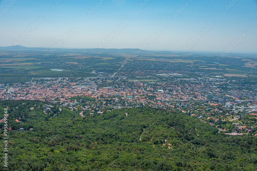 Obraz premium Panorama view of Pecs from Tv tower in Hungary