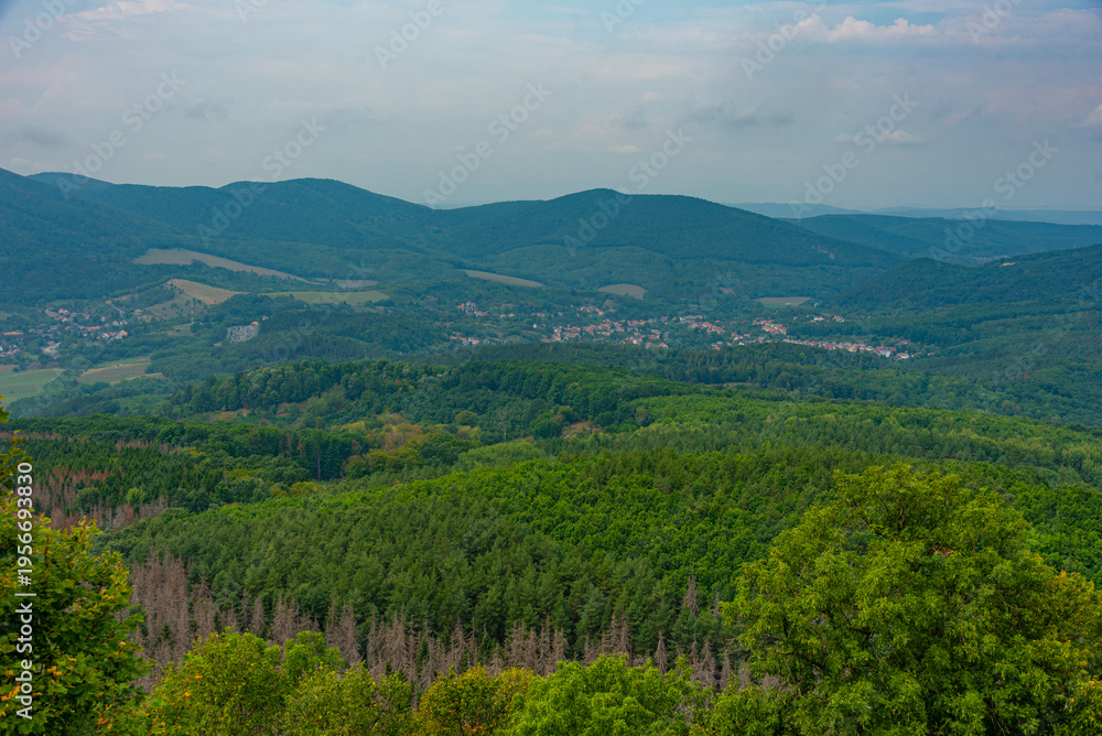 Fototapeta premium Panorama view of forests around Salgo castle in Hungary