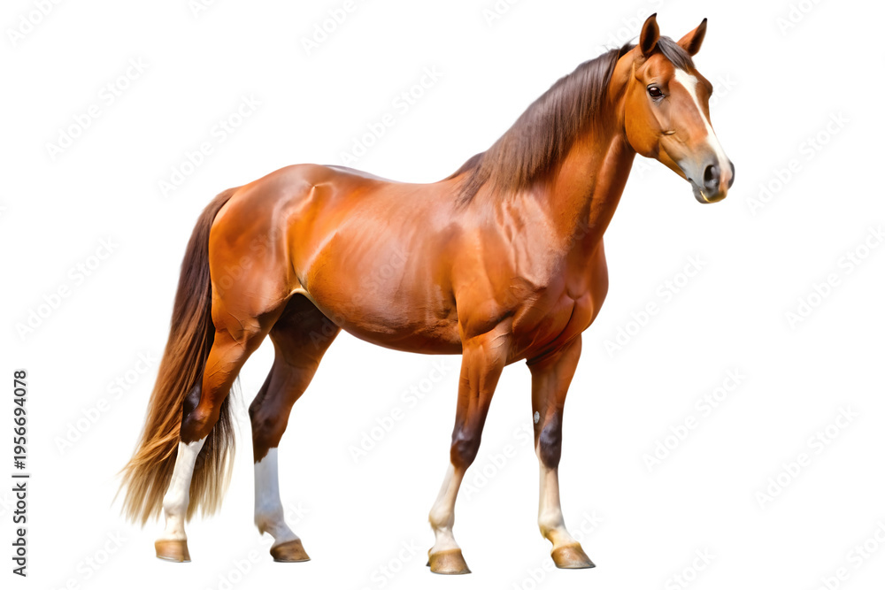 Fototapeta premium Brown horse standing on white background png isolated on a transparent background
