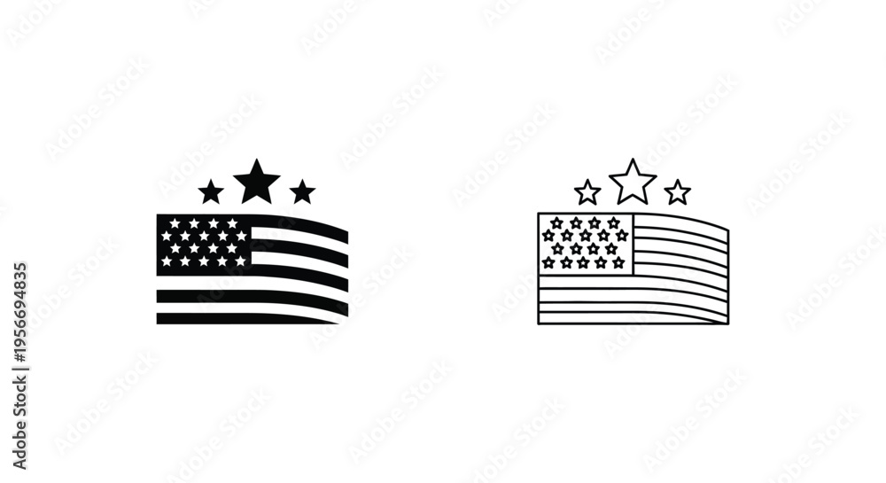 Naklejka premium Set of 2 American flag icons vector