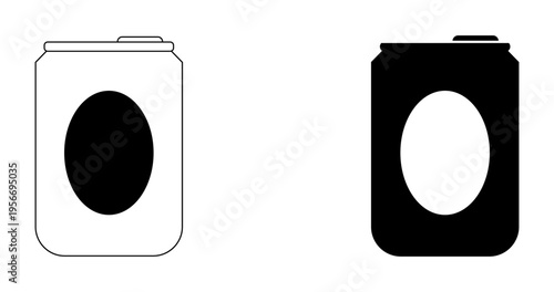 Ilustración de latas de gaseosas en blanco y negro con estilo minimalista. Conjunto de Iconos de bebida. Vector para sitio web, tienda, kiosco, folleto, app y otros.