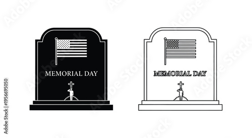Set of 2 Memorial Day tombstone icons vector