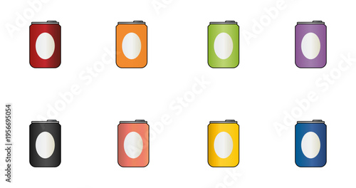 Ilustración de latas de gaseosas con color degradado. Conjunto de Iconos de bebida. Vector para sitio web, tienda, kiosco, folleto, app y otros.