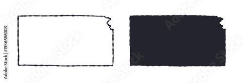 Kansas USA state map silhouette and outline map. Vector shapes of us state, isolated on white. Perfect for infographics, geography design, education, and maps.