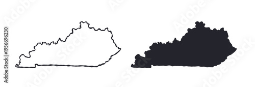 Kentucky USA state map silhouette and outline map. Vector shapes of us state, isolated on white. Perfect for infographics, geography design, education, and maps.