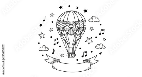 Hot air balloon with music notes.
