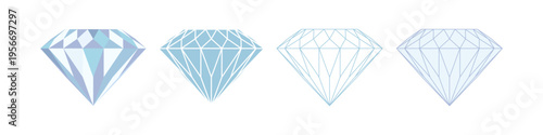 Set of elegant gemstone and diamond icons in outline, glyph style.