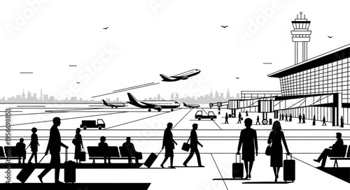People Walking at Airport Terminal.