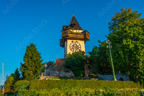 Принти на полотні Clock tower in Austrian town Graz