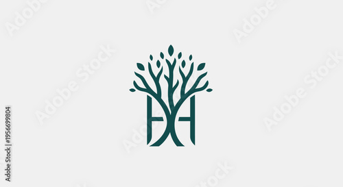 Eco-friendly Brand Identity: A stylized emblem, where the organic shape of a tree intertwines with abstract initials, representing harmony between nature and brand identity.