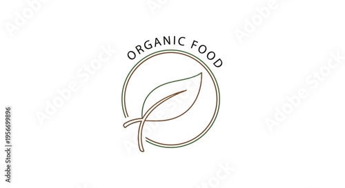 Organic Food Emblem: a minimalist logo composed of a green leaf enclosed within a circular frame, symbolizing natural and wholesome nourishment.