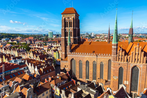 Aerial view on Gdansk and St. Mary's Basilica