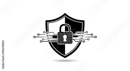 Cybersecurity Shield: A powerful emblem of digital protection, a padlock nested within a shield, symbolizing data security and internet privacy.