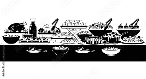 Variety of food on table.