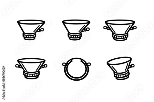 Surgical ear speculum line icons showing various perspectives and top view for medical equipment catalogs and healthcare