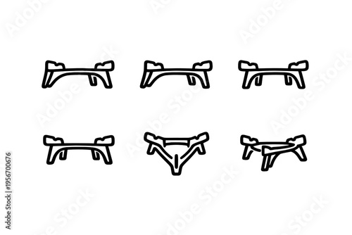 Set of minimalist line icons representing portable camping stove stands and outdoor cooking equipment supports on a white background