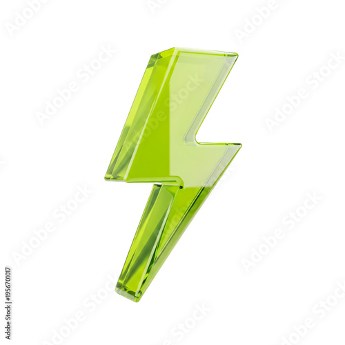 Green Glass Lightning Bolt Power Symbol Isolated On Transparent Background