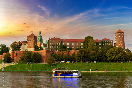Royal wawel castle in Krakow at sunset