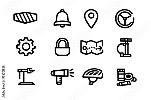 Bicycle accessories and maintenance equipment set with helmet bell lock pump and repair tools for cycling safety and navigation