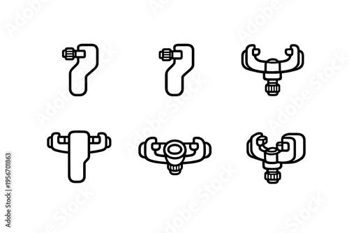 Set of industrial pipe cutter icons for plumbing and construction projects isolated on white background