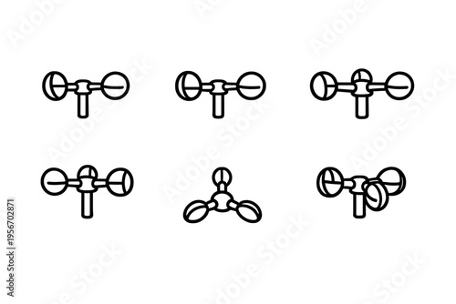 Set of anemometer icons for weather measurement and wind speed monitoring in a clean line art style