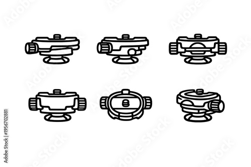 Set of professional camera tripod head icons in minimalist line art style for photography and videography equipment design