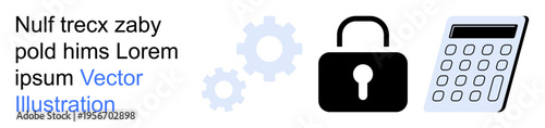 Data security, encryption concepts, technology integration, secure access, calculation, privacy. Padlock, calculator gear symbols. Data security and encryption concepts visually