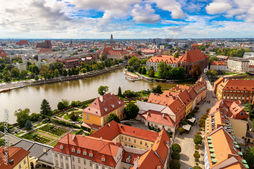 Aerial view of Old town in Wroclaw in a sunny day