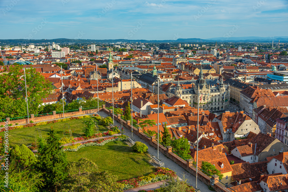 Naklejka premium Panorama view of Graz in Austria