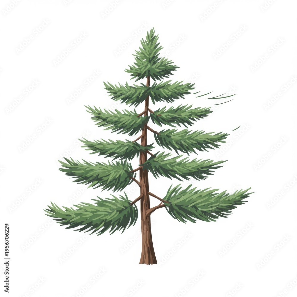 Fototapeta premium Isolated Pixel Art Pine Tree with Green Needles on White Background