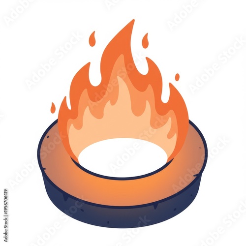 Isolated Ring of Orange Fire Flame Bonfire Clip Art Warm Glow Isometric