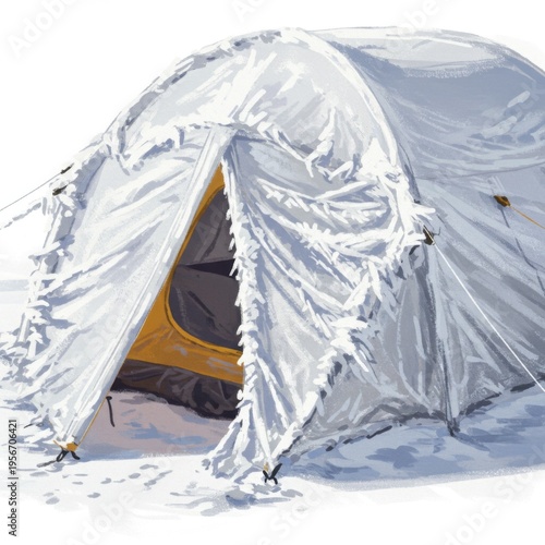 White Tent Covered in Snow on a Snowdrift Mountain Landscape During Winter